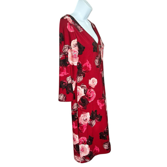 White House Black Market Red Rose Reversible Dress Sz XS Knee Length 3/4 Sleeve - Picture 6 of 8